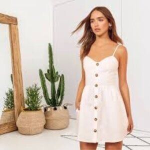 Reformation White Linen Mini Dress Velma Pockets Size 4